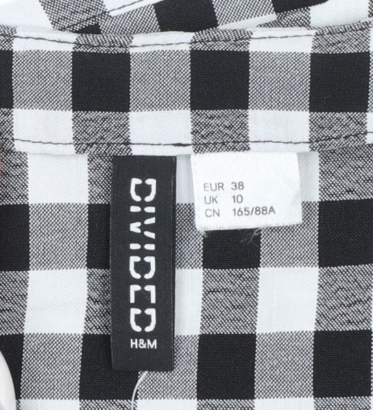 H&M Women’s Black Check Long Sleeve V-Neck Shirt Dress Size 10