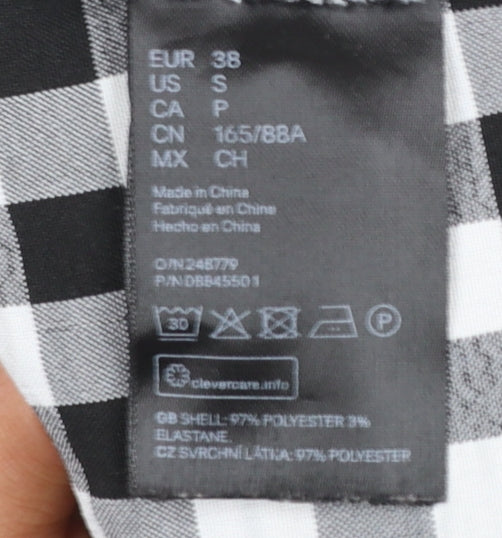 H&M Women’s Black Check Long Sleeve V-Neck Shirt Dress Size 10