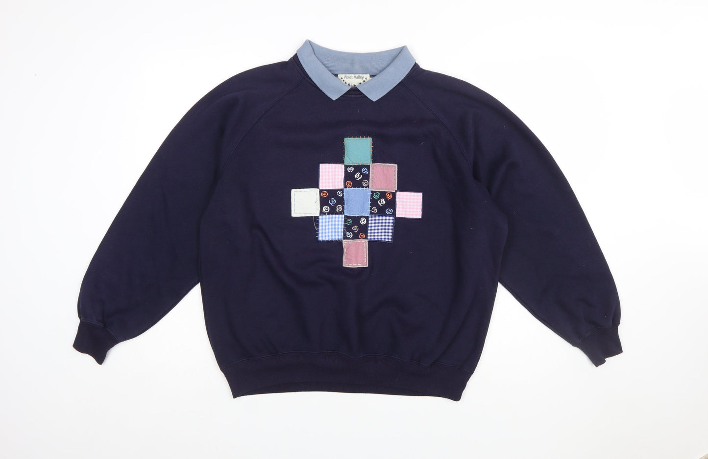 Violet Valley Women's Navy Patchwork Collared Pullover Sweatshirt M