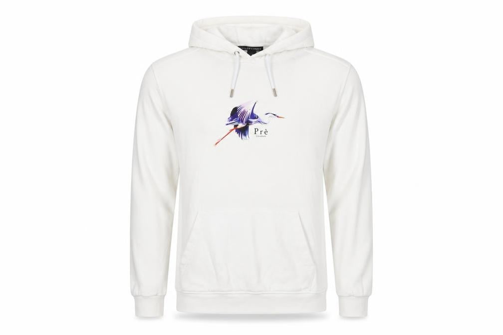 Prè London Men's White Pullover Hoodie Large Logo Graphic