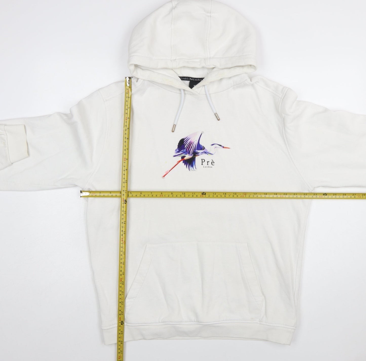 Prè London Men's White Pullover Hoodie Large Logo Graphic