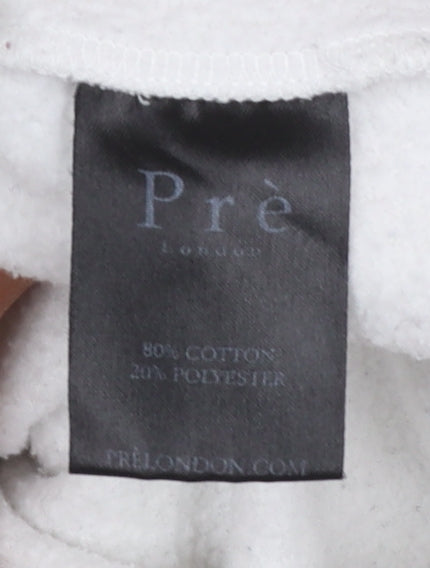 Prè London Men's White Pullover Hoodie Large Logo Graphic