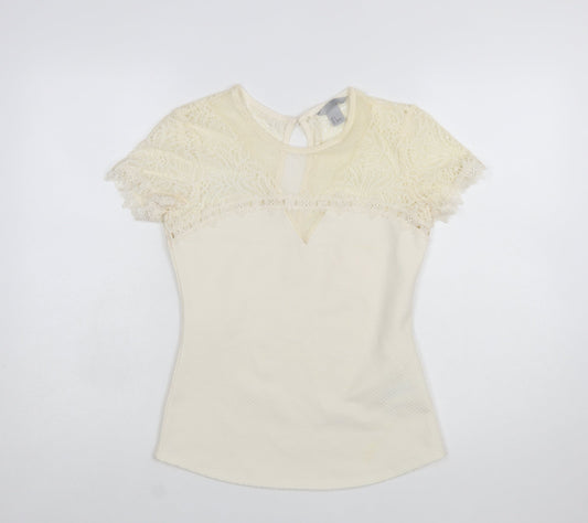 H&M Women’s Ivory Lace Short Sleeve Blouse Size S