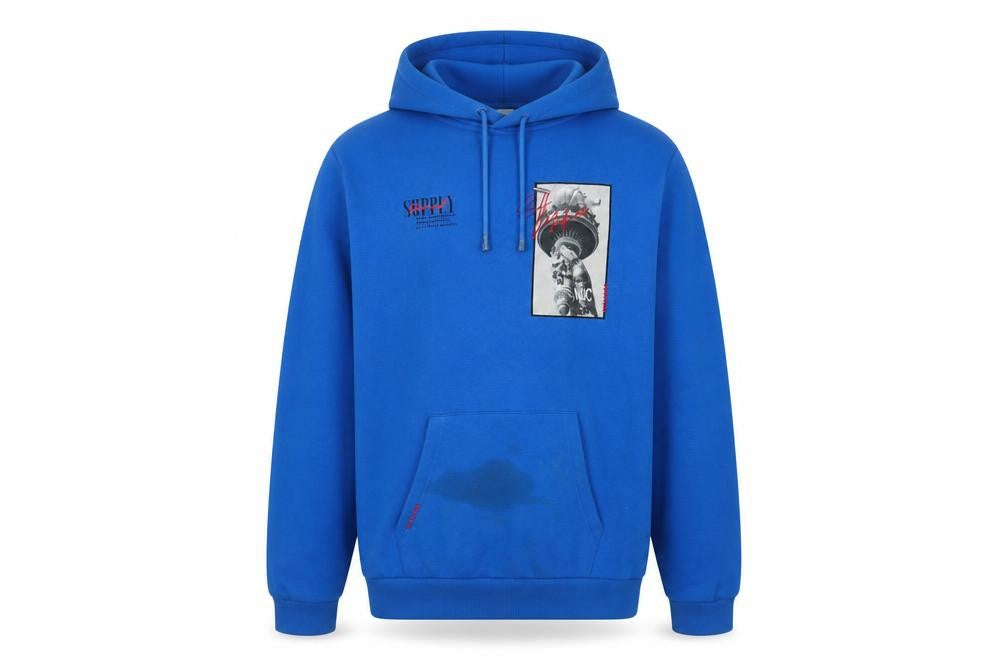 Supply & Demand Men's Blue Pullover Hoodie L Graphic Print NYC Style
