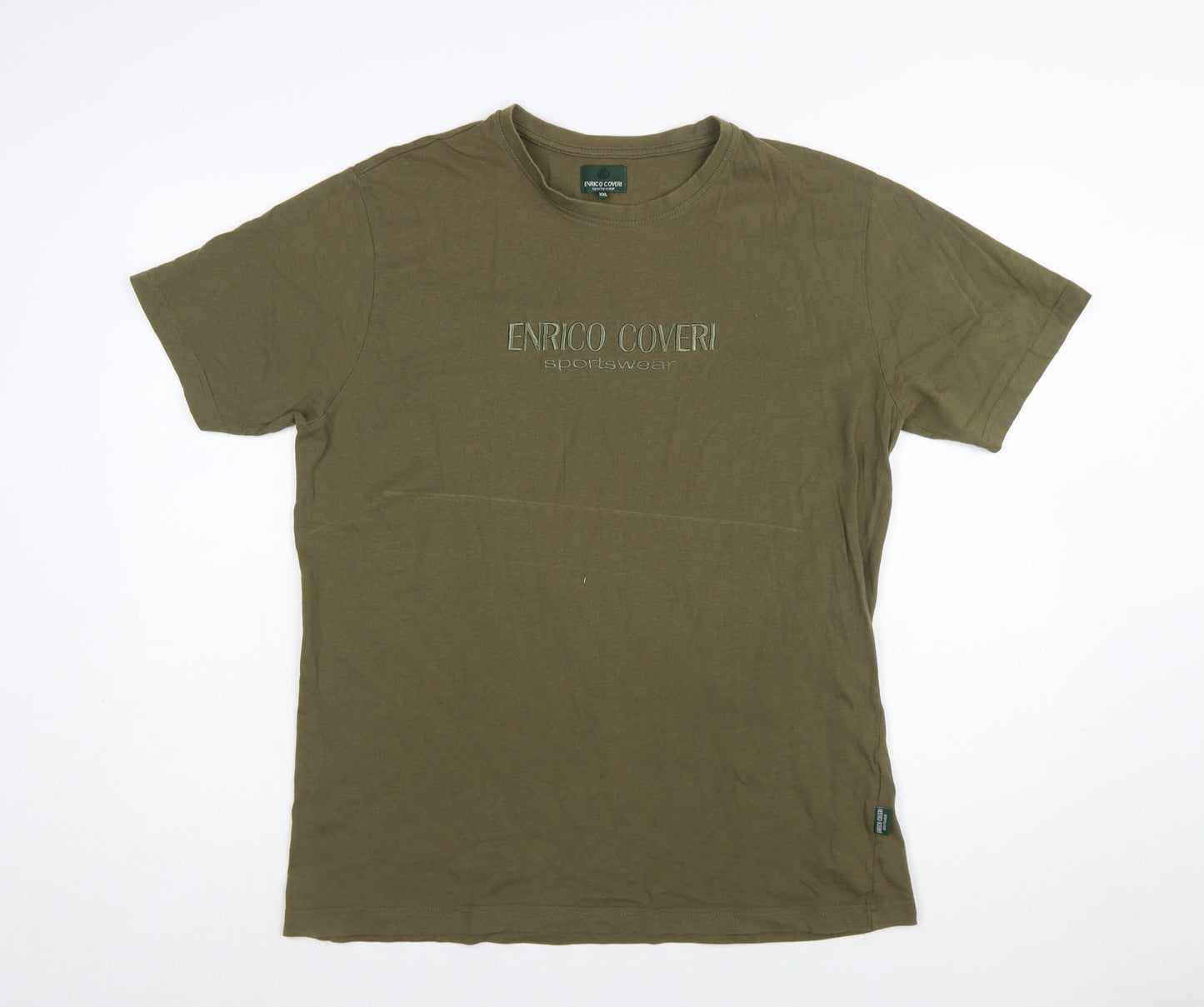 Enrico Coveri Men's Green 2XL Embroidered Sportswear Cotton T-Shirt