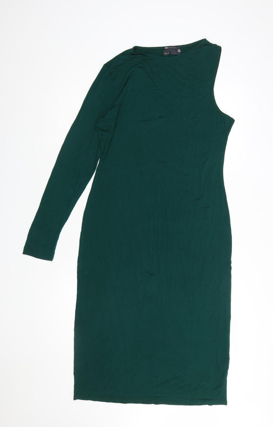 ASOS Women’s Green Bodycon Midi Dress Size 18 Long Sleeve Asymmetric