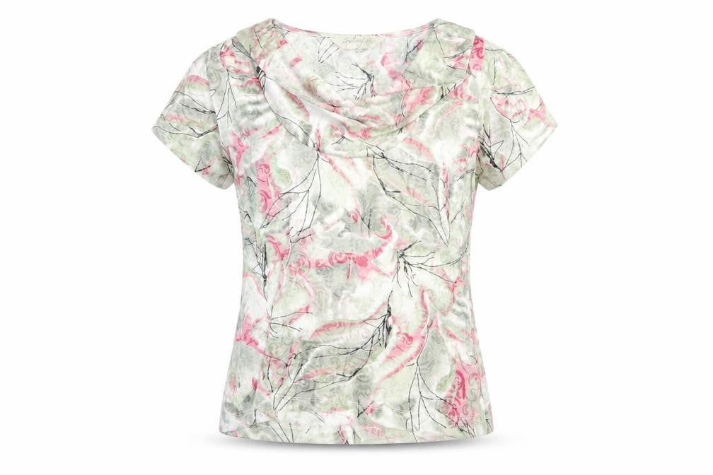 Gallery Womens Pink Floral Short Sleeve Cotton Blend T-Shirt Size S
