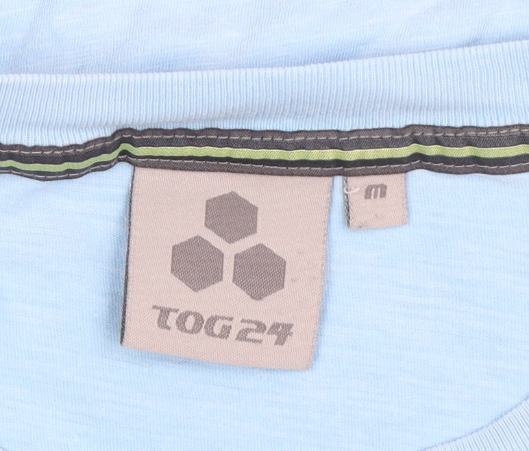 TOG24 Men's Blue Cotton Beach Graphic Crew Neck T-Shirt Medium