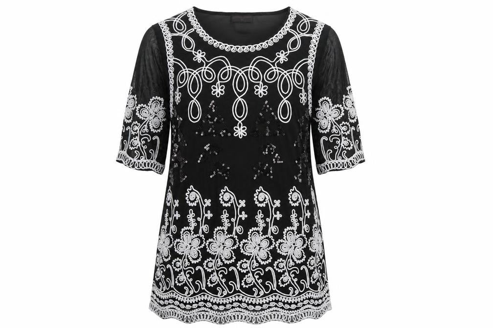 Anna Rose Women Black Floral Sequin Shift Dress M