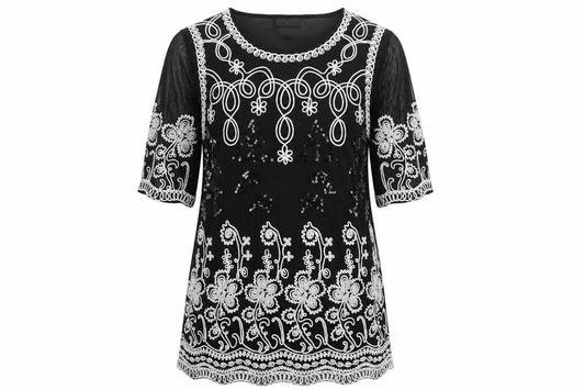 Anna Rose Women Black Floral Sequin Shift Dress M