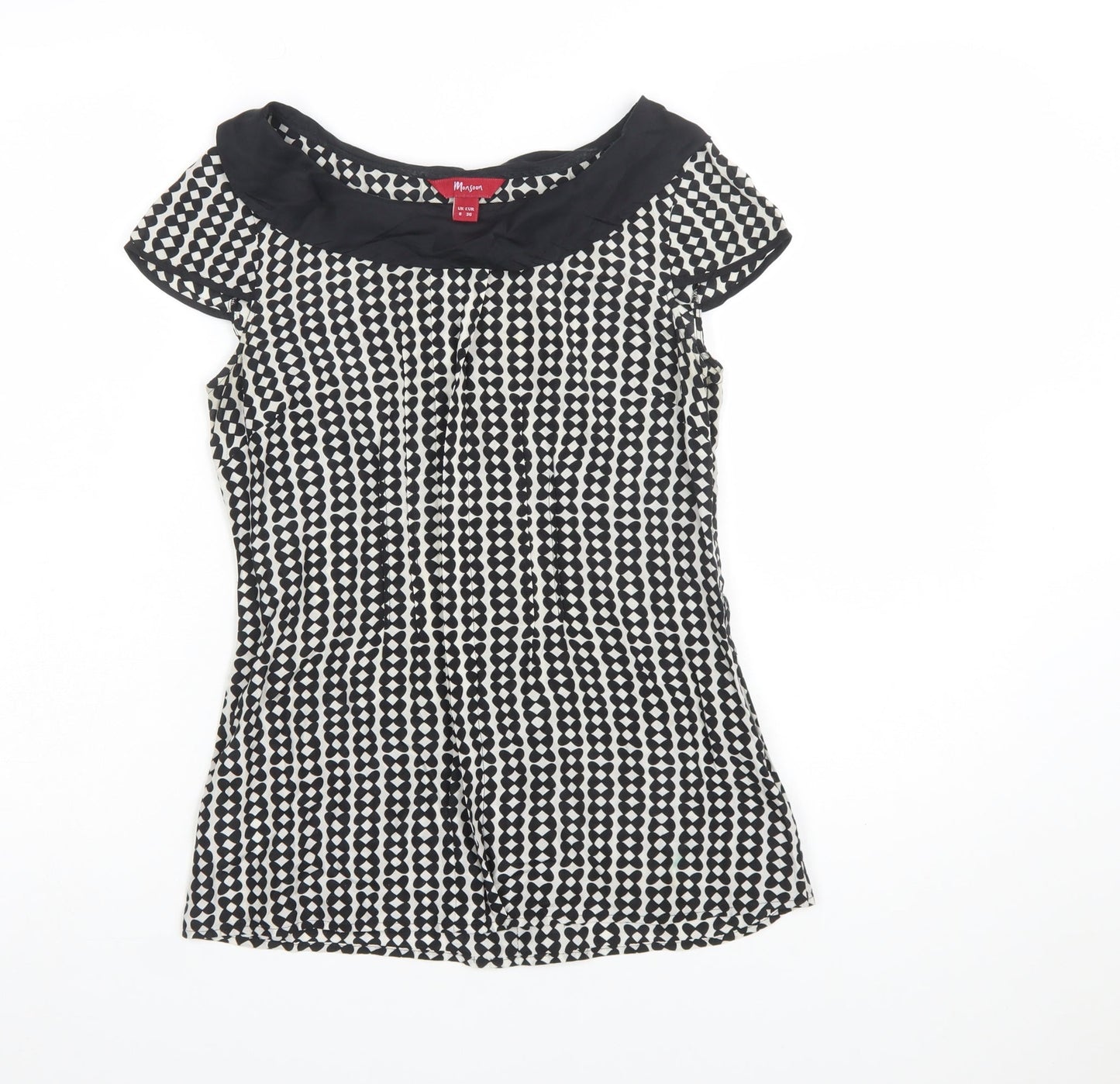 Monsoon Women's Black & White Patterned Blouse Size 8 Short Sleeve