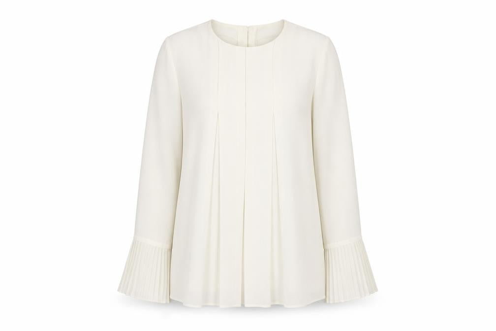 Warehouse Women Ivory Pleated Cuff Long Sleeve Tunic Blouse Size 10