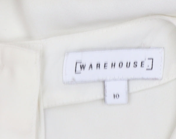 Warehouse Women Ivory Pleated Cuff Long Sleeve Tunic Blouse Size 10