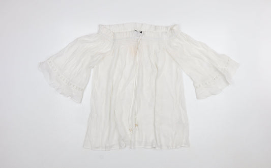 Blue Vanilla Women White Off Shoulder Cotton Peasant Blouse L