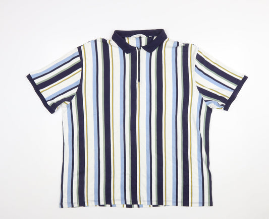 Next Men's Multicoloured Striped Slim Fit 3XL Cotton Polo Shirt