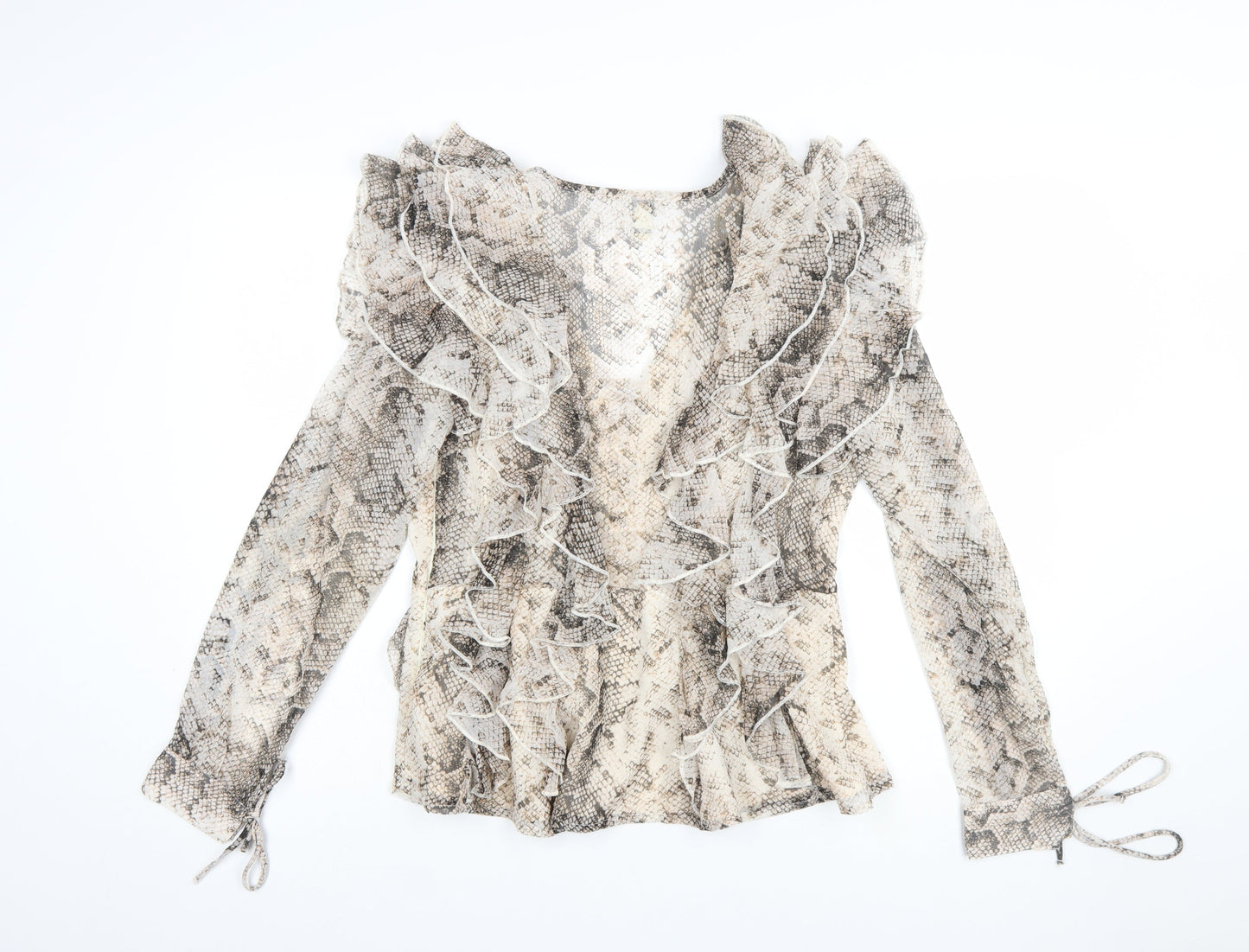 River Island Womens Beige Snake Print Ruffle Wrap Blouse Size 10