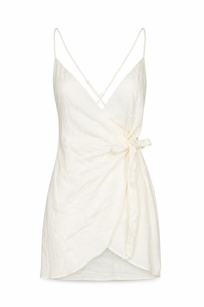 Bershka Women Ivory Short Wrap Dress Size S Sleeveless Viscose