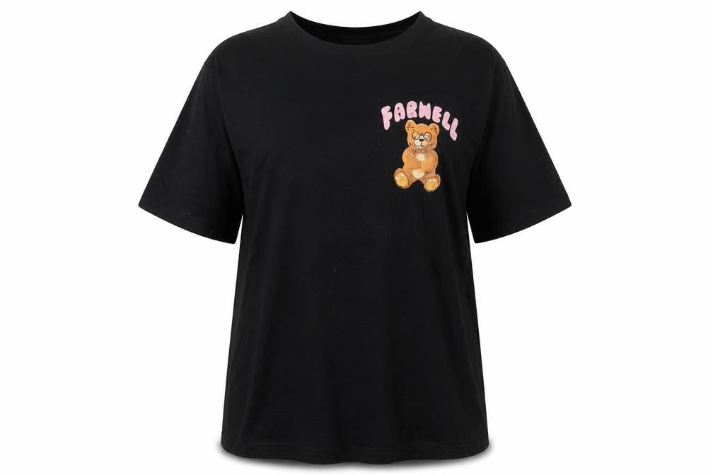 FARWELL Women’s Black Funny Bear Graphic T-Shirt XL