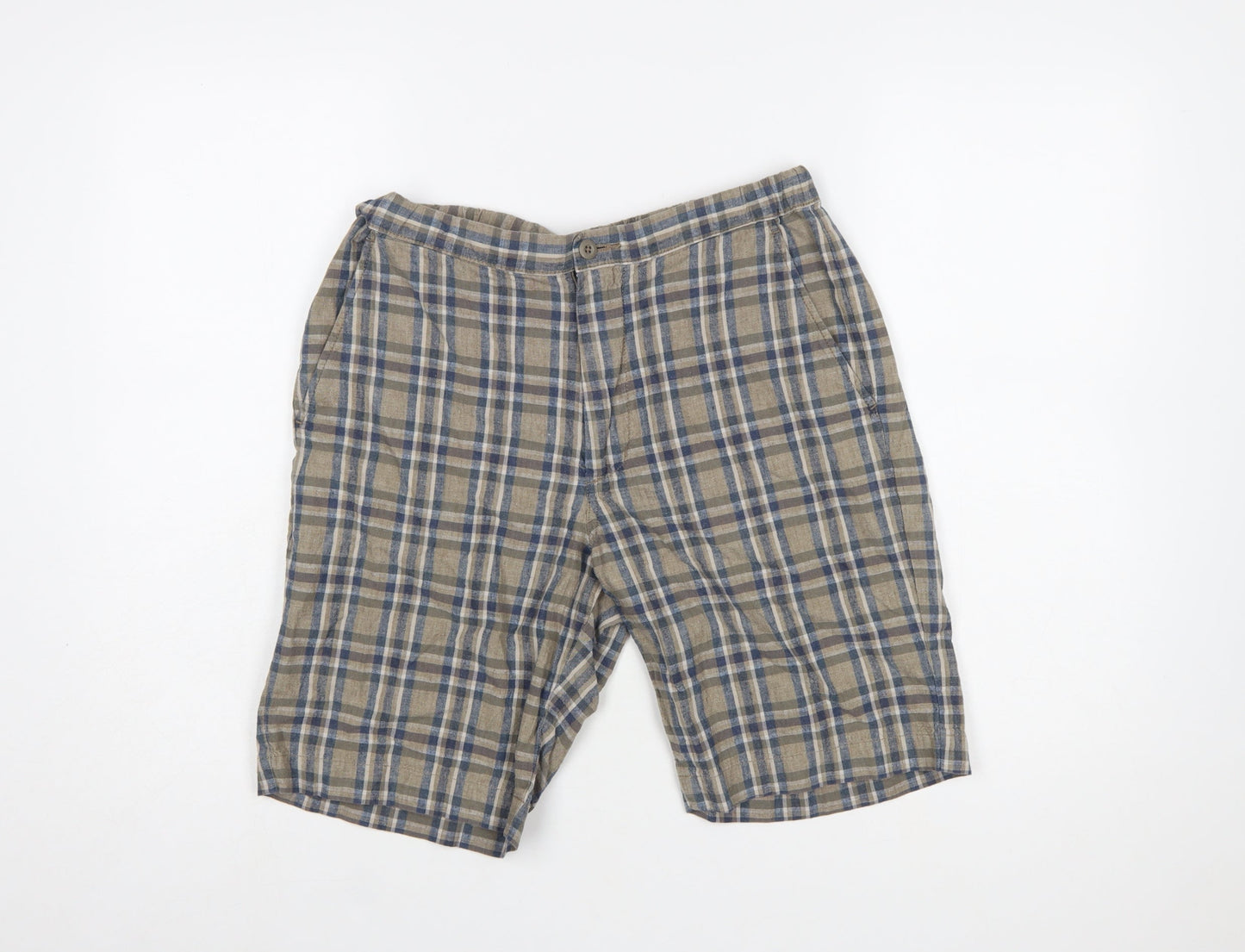 UNIQLO Men's Beige Check Linen Blend Chino Shorts Size S