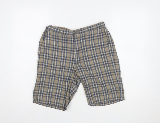 UNIQLO Men's Beige Check Linen Blend Chino Shorts Size S