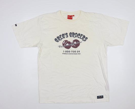 TOG24 Ivory Cotton Graphic Print Men's T-Shirt L