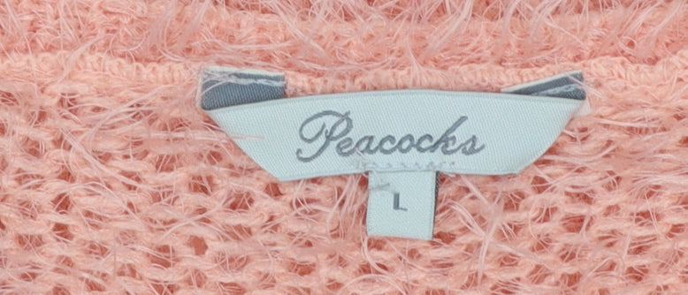 Peacocks Women's Pink Fluffy Knit Long Sleeve Pullover Jumper L