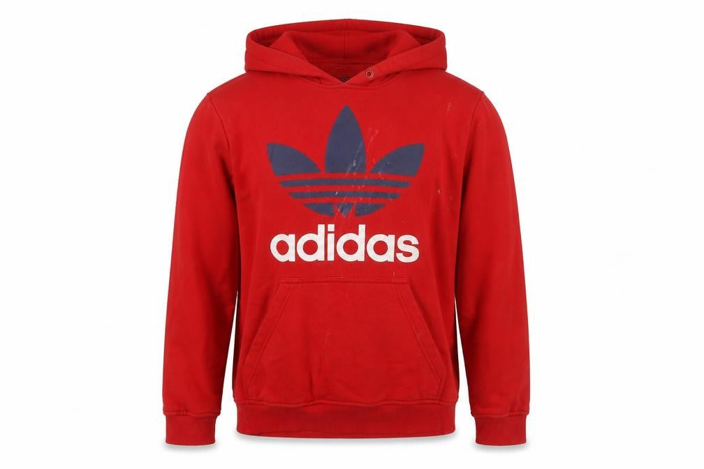 adidas Mens Red Pullover Hoodie M Graphic Logo Fleece Sweatshirt