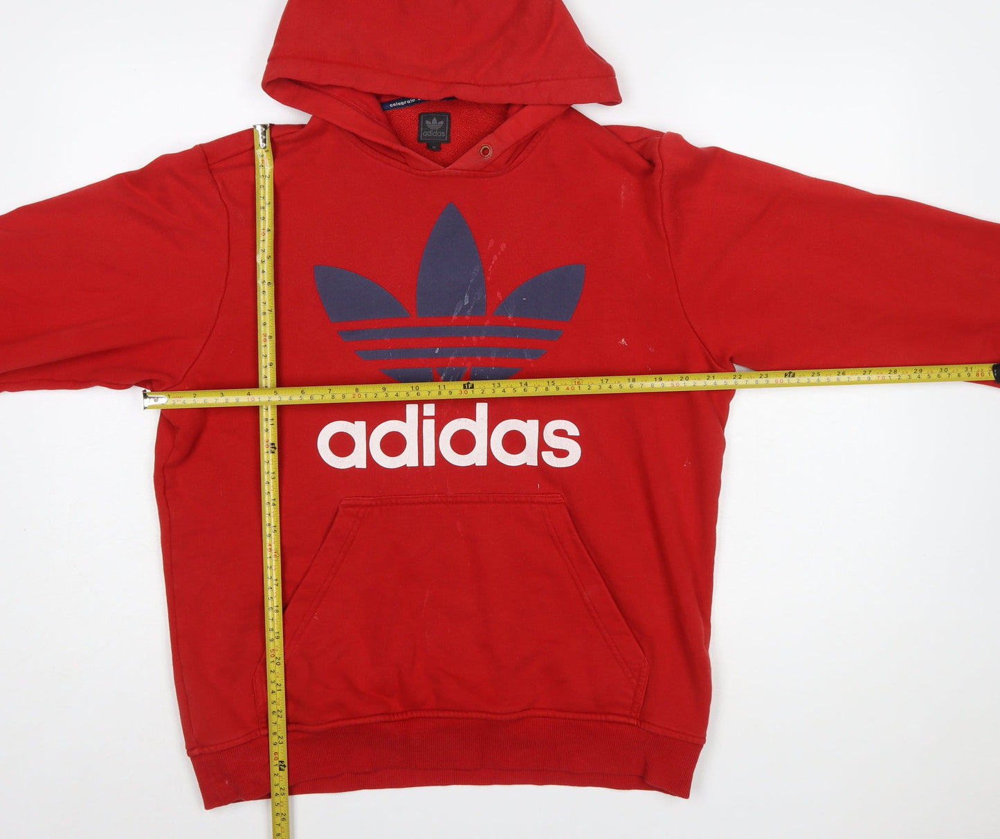 adidas Mens Red Pullover Hoodie M Graphic Logo Fleece Sweatshirt