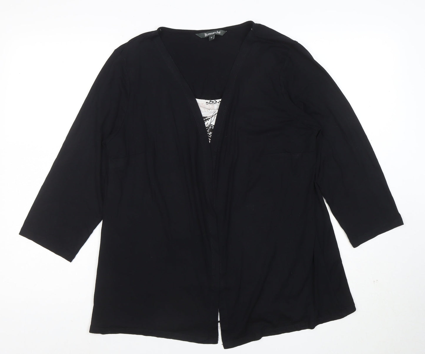 Bonmarché Women's Black Size 18 3/4 Sleeve Tunic Blouse