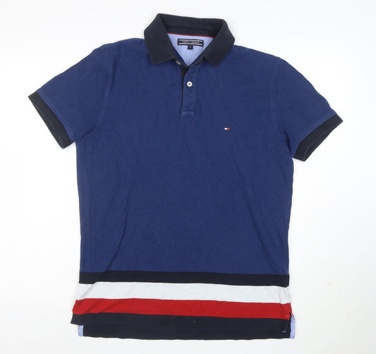 Tommy Hilfiger Men’s Blue Colourblock Cotton Polo Shirt Size M