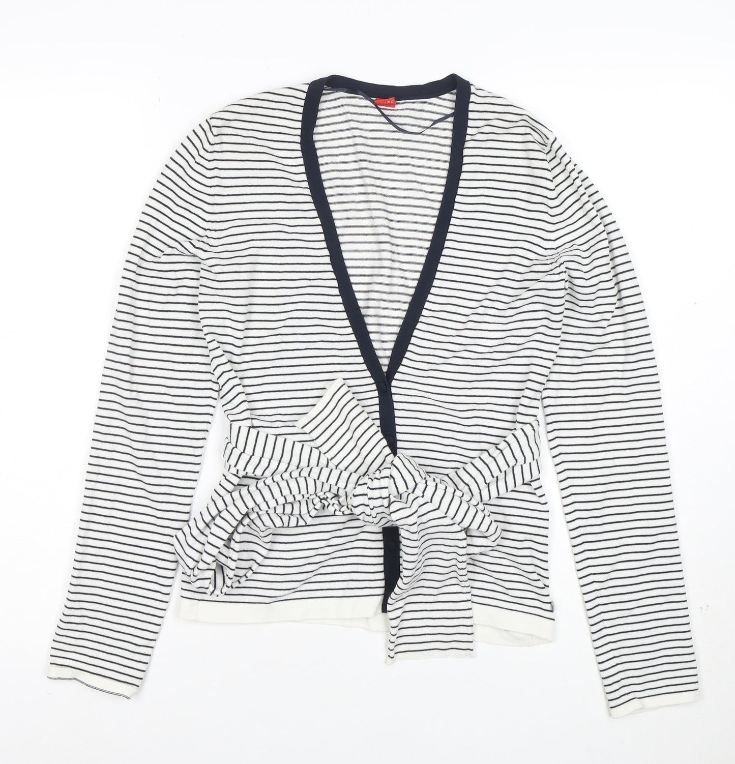 Esprit Women’s White Striped Belted Cardigan Size M Long Sleeve