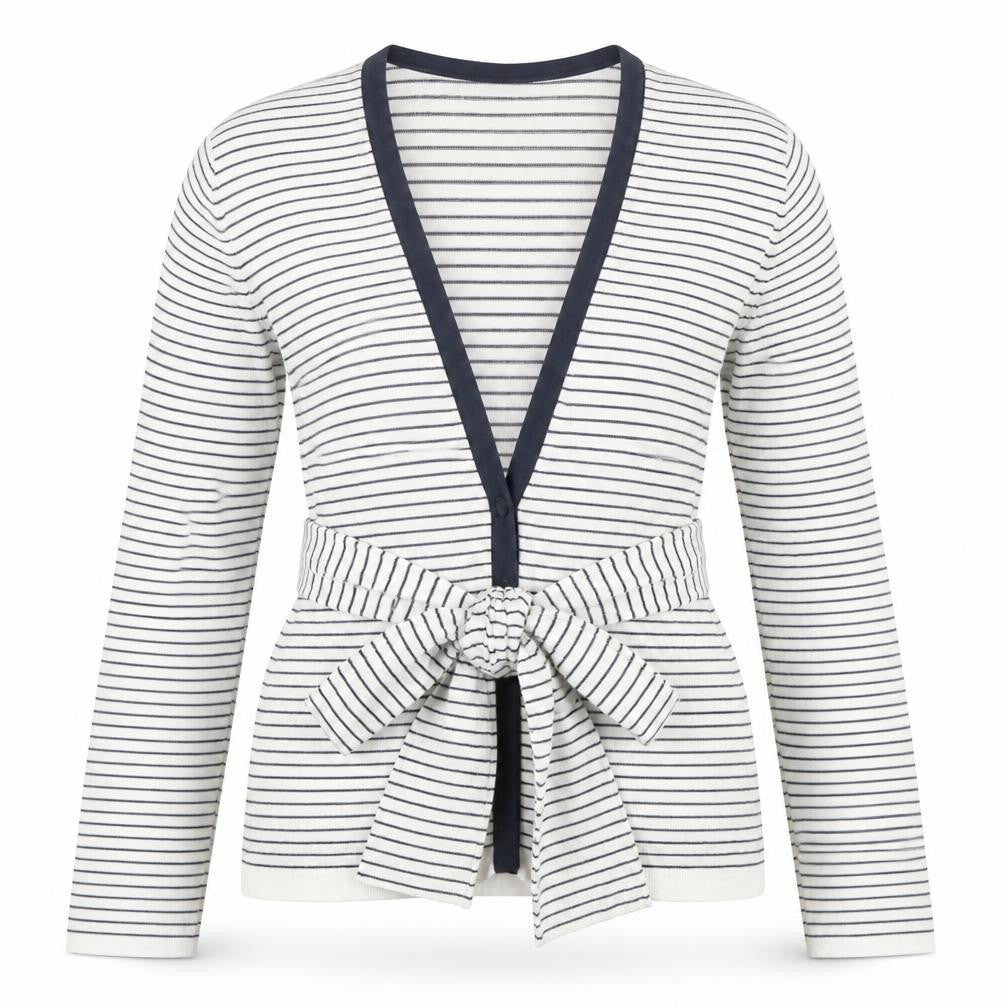 ESPRIT Women’s White Striped Belted Cardigan Size M Long Sleeve