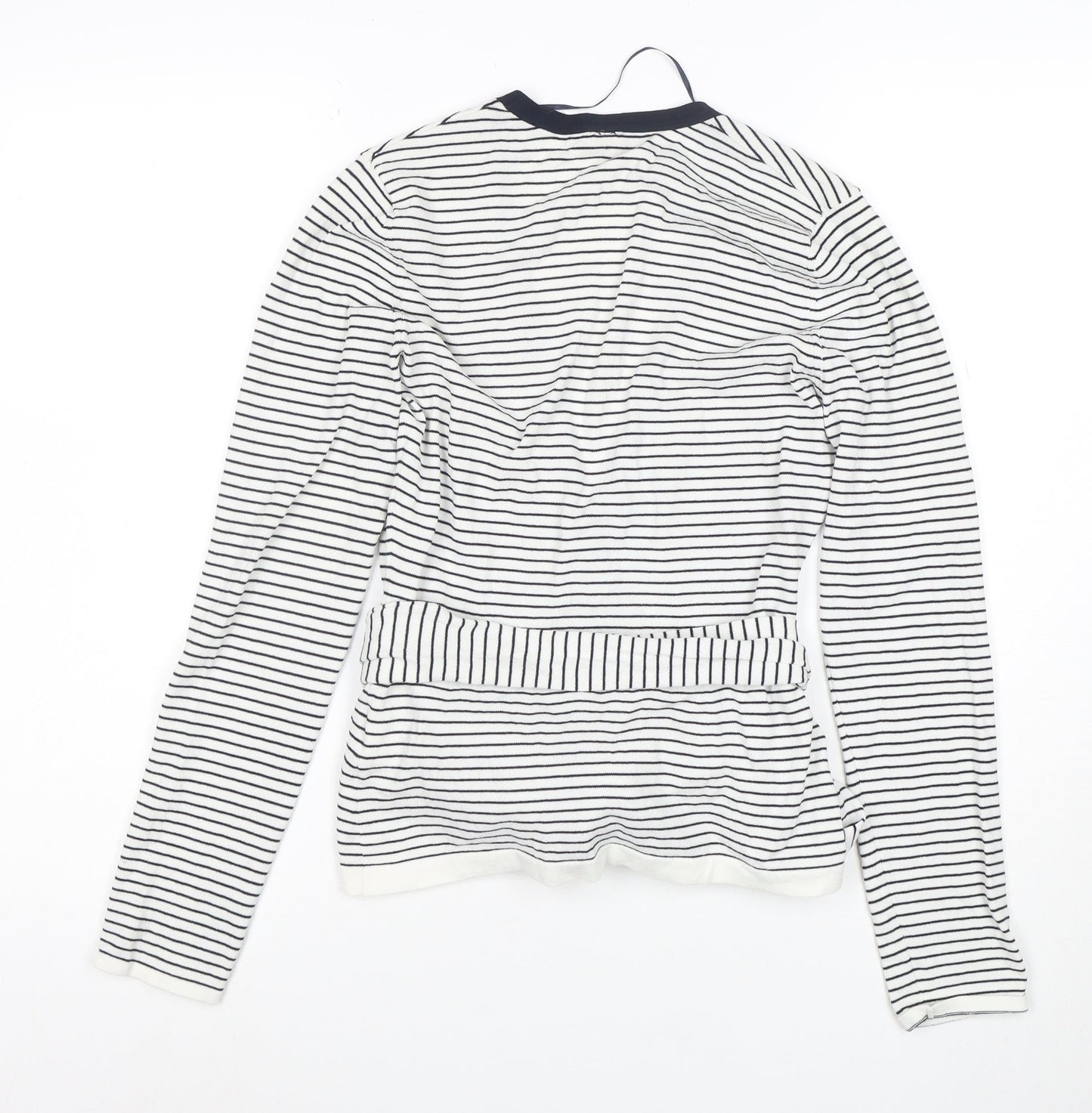 Esprit Women’s White Striped Belted Cardigan Size M Long Sleeve