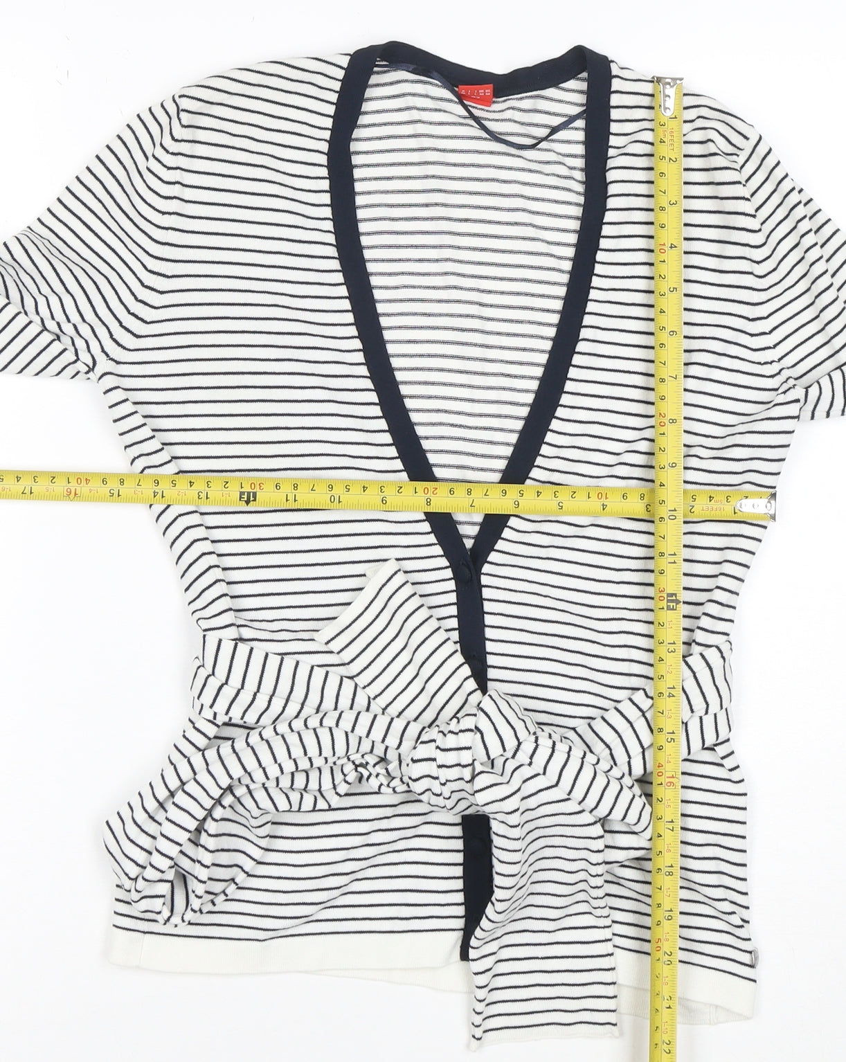 Esprit Women’s White Striped Belted Cardigan Size M Long Sleeve