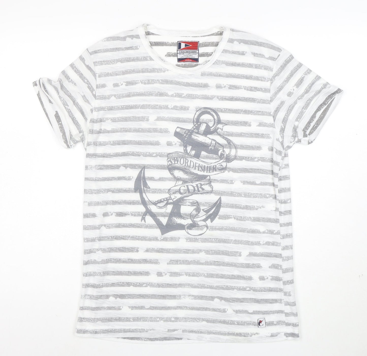 Cedar Wood State Women's White Nautical Stripe Anchor T-Shirt Size M