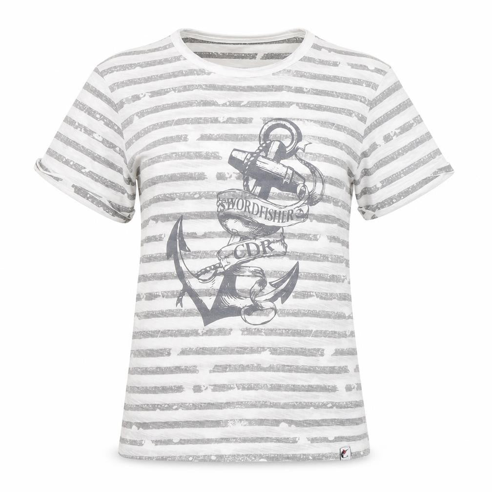 Cedarwood State Women's White Nautical Stripe Anchor T-Shirt Size M