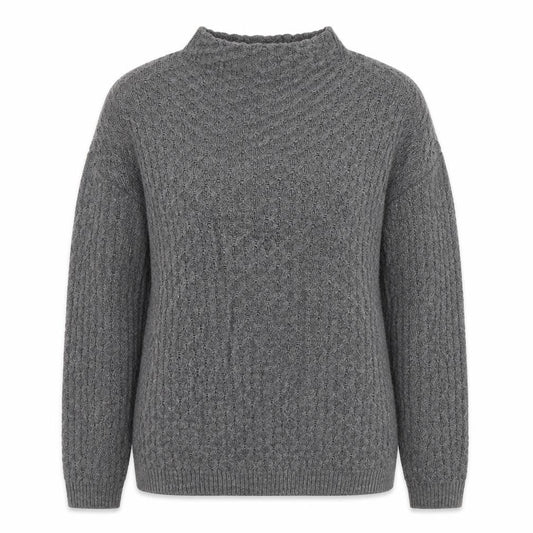 Mango Women Grey Cable-Knit Mock Neck Acrylic Jumper XS