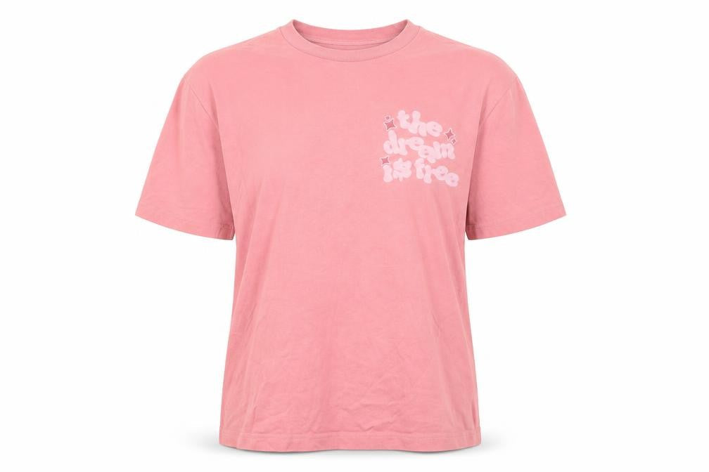 Dream Is Free Womens Pink Cotton Relaxed Fit T-Shirt Size L