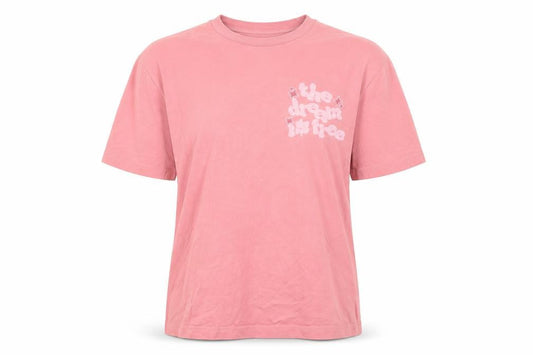 Dream Is Free Womens Pink Cotton Relaxed Fit T-Shirt Size L