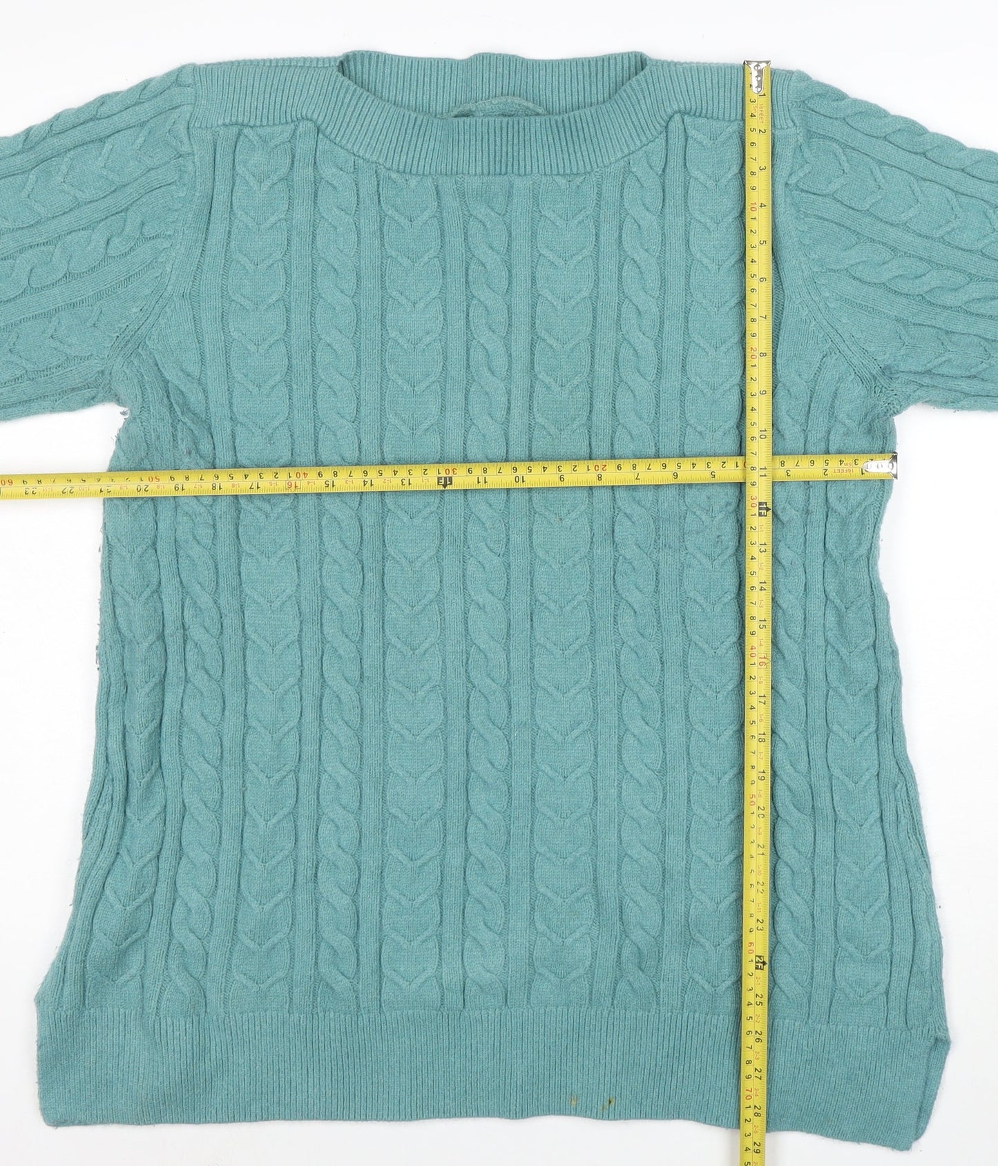 Cotton Traders Women Sea Green Cable-Knit Jumper Size 20