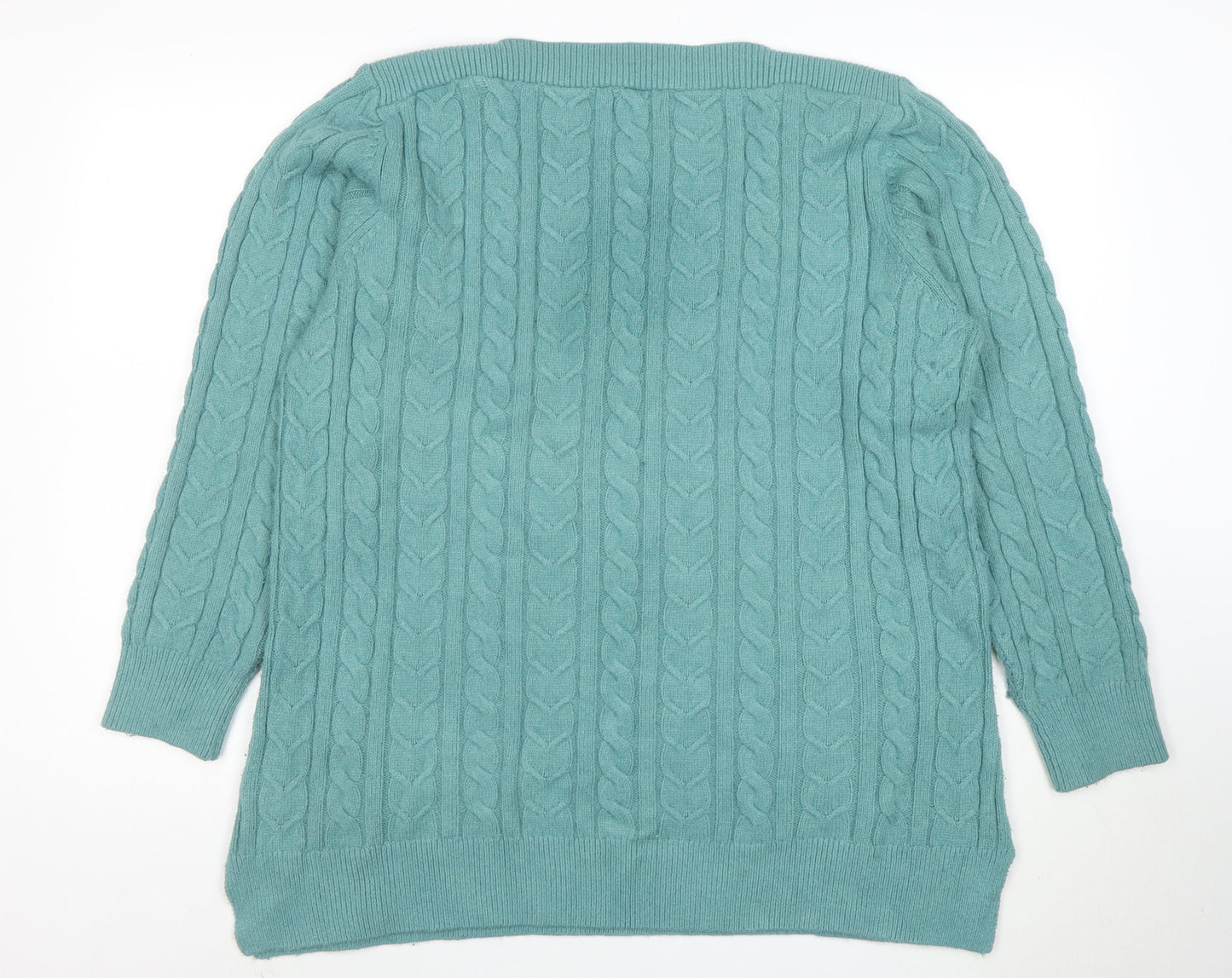 Cotton Traders Women Sea Green Cable-Knit Jumper Size 20