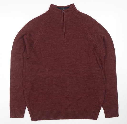 Essential Mø Men’s Brown 1/2 Zip High Neck Wool Blend Jumper Size L
