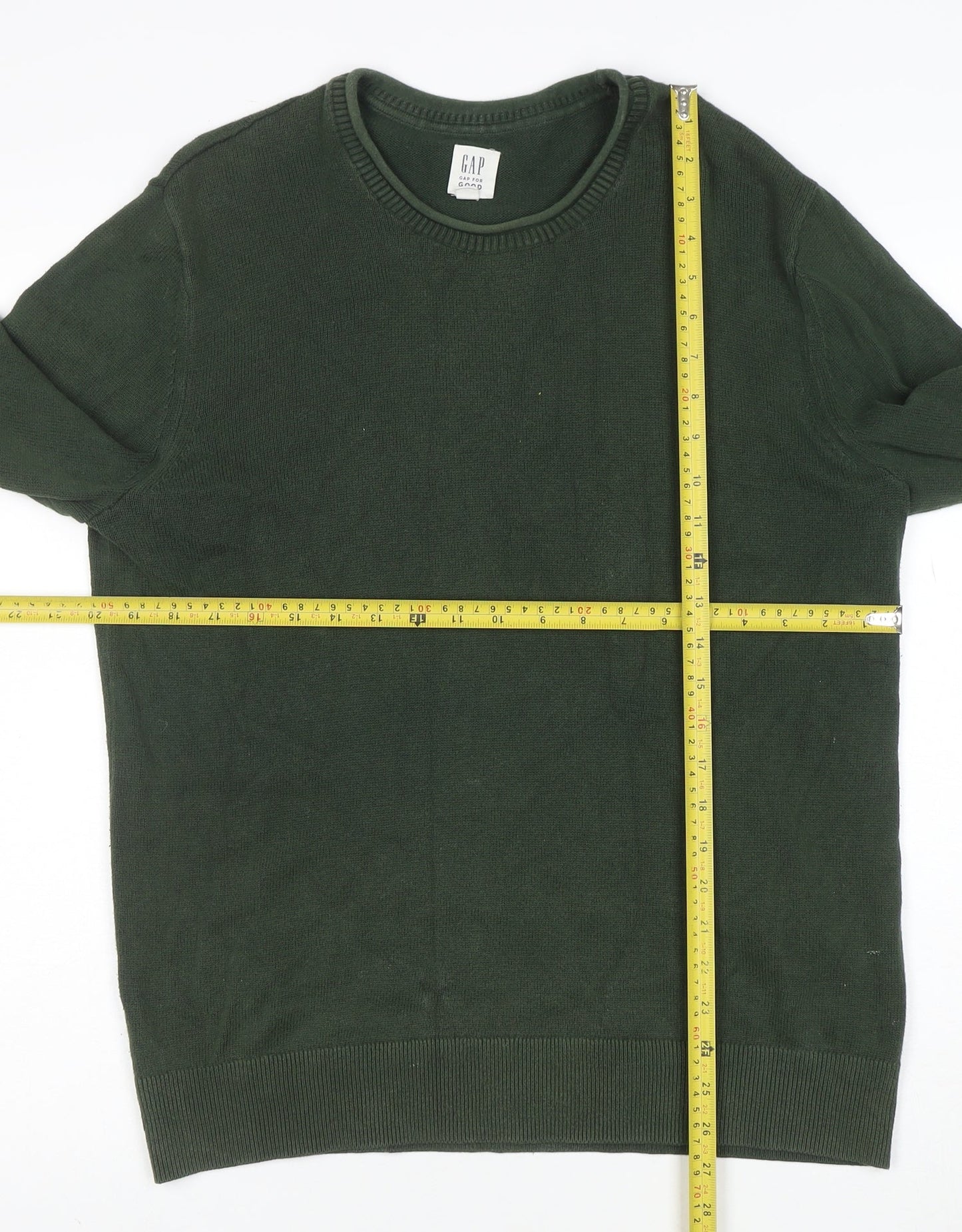 GAP Men's Green Cotton Crew Neck Pullover Jumper Size S