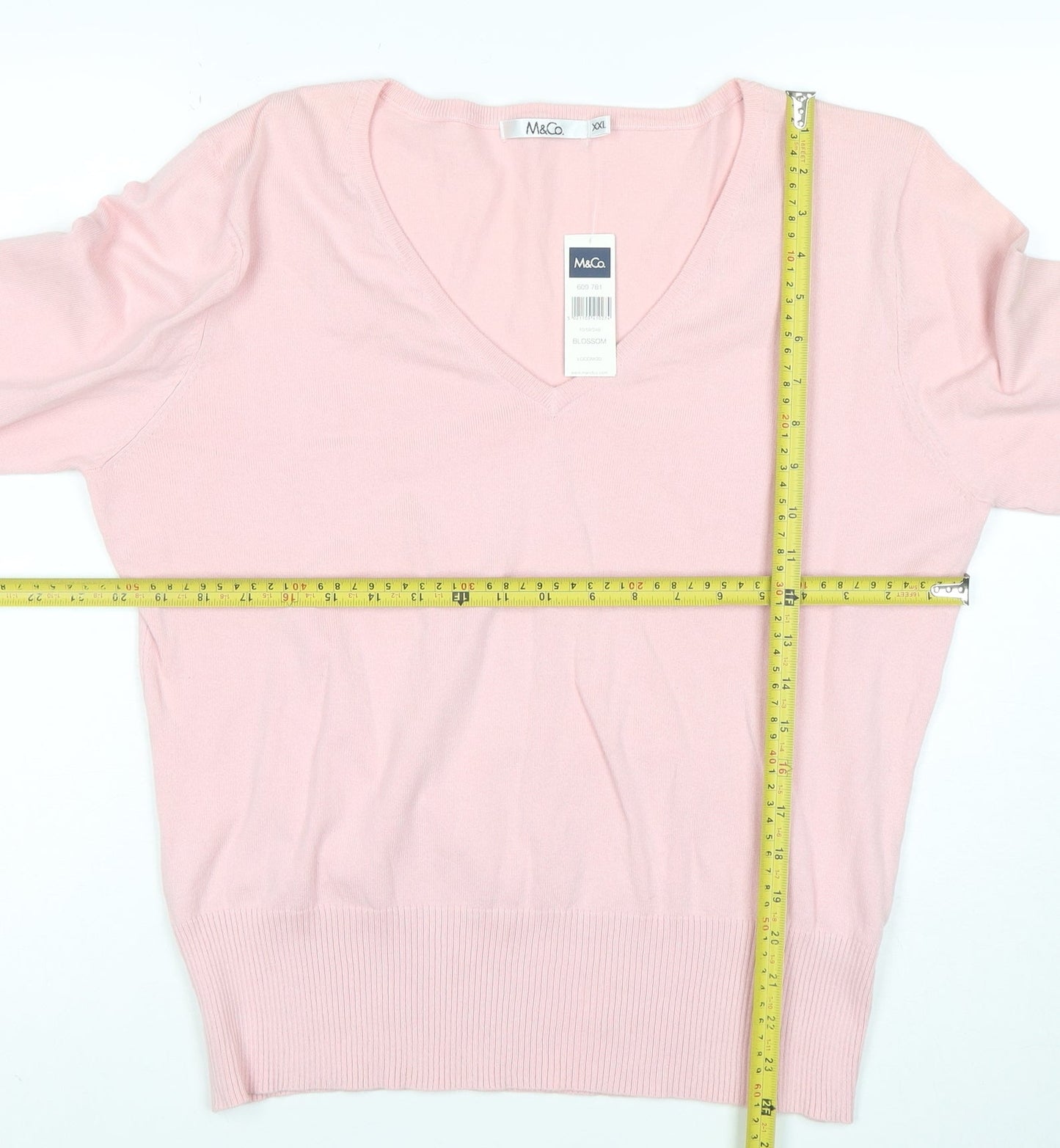M&Co Women Pink V-Neck Cotton Blend Pullover Jumper XXL