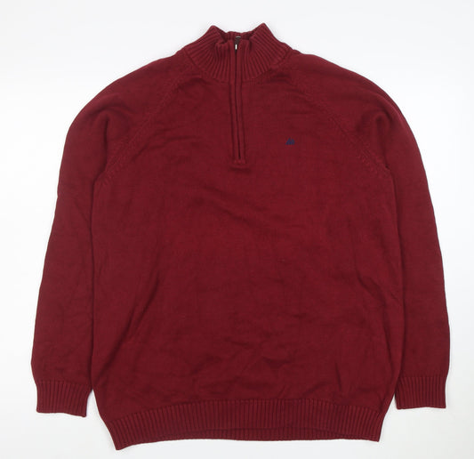 Quebramar Men's Red XL 1/2 Zip Cotton Jumper High Neck Knit