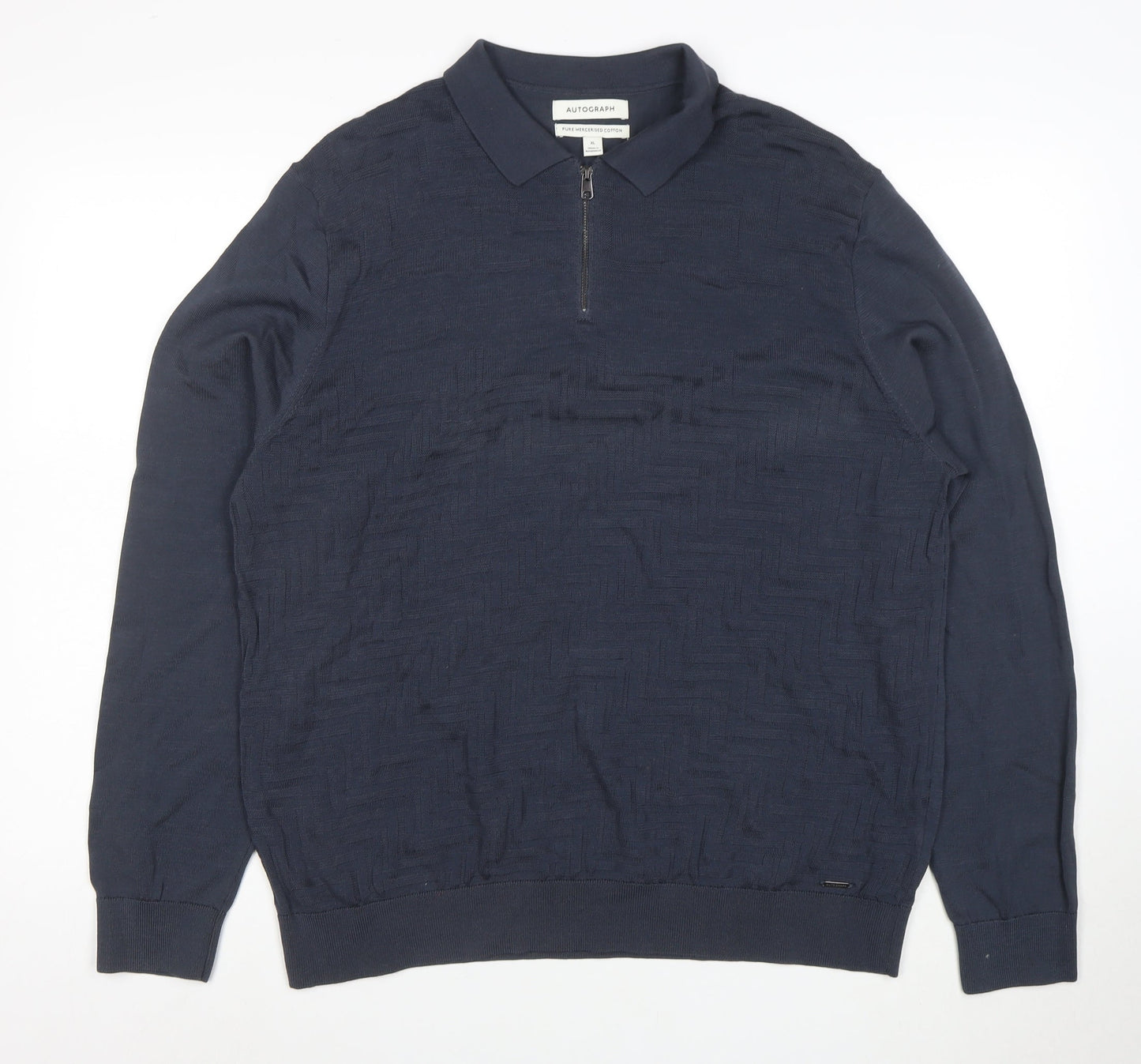 Marks and Spencer Autograph Men's Blue XL Long Sleeve 1/4 Zip Polo Shirt