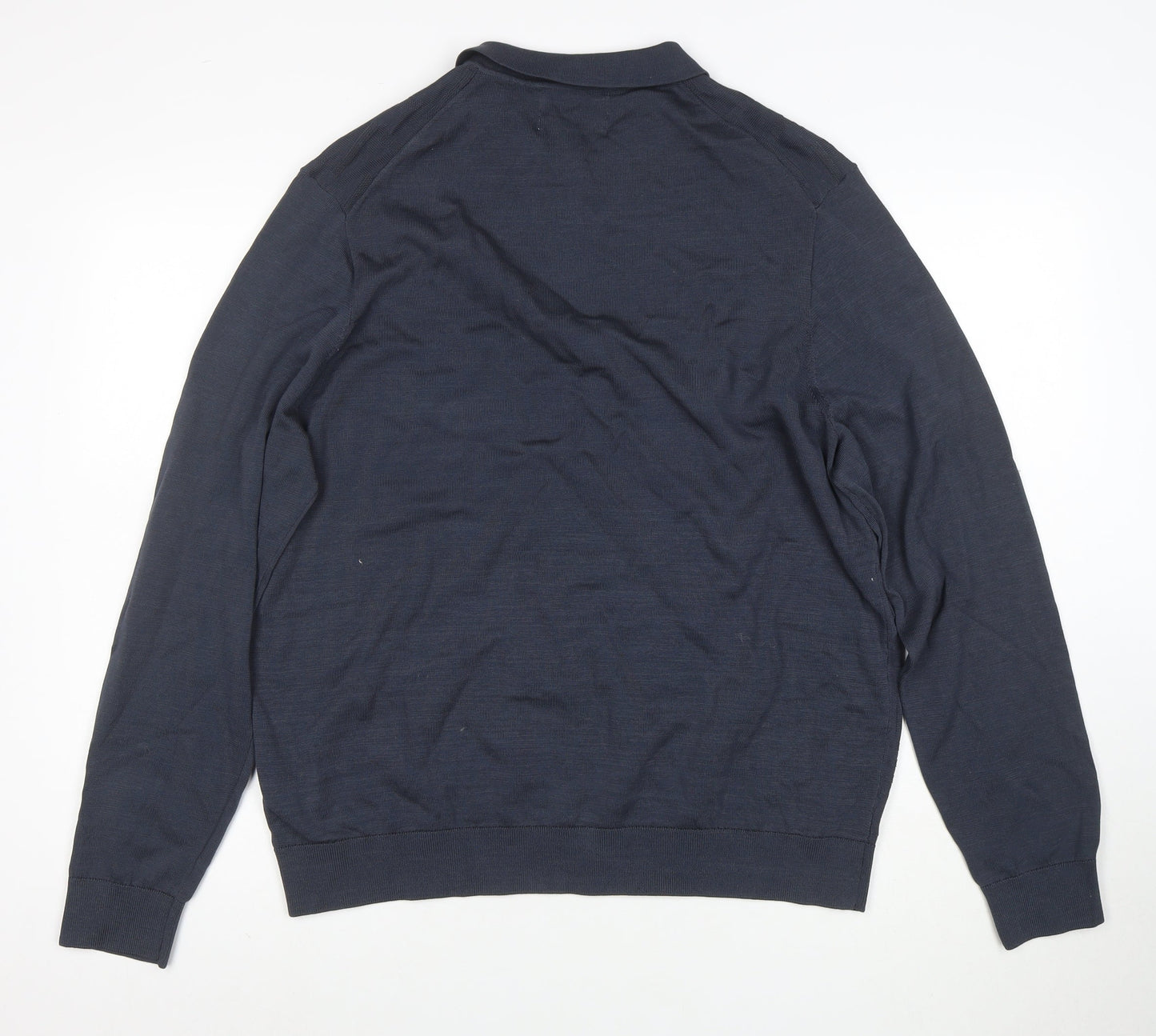 Marks and Spencer Autograph Men's Blue XL Long Sleeve 1/4 Zip Polo Shirt