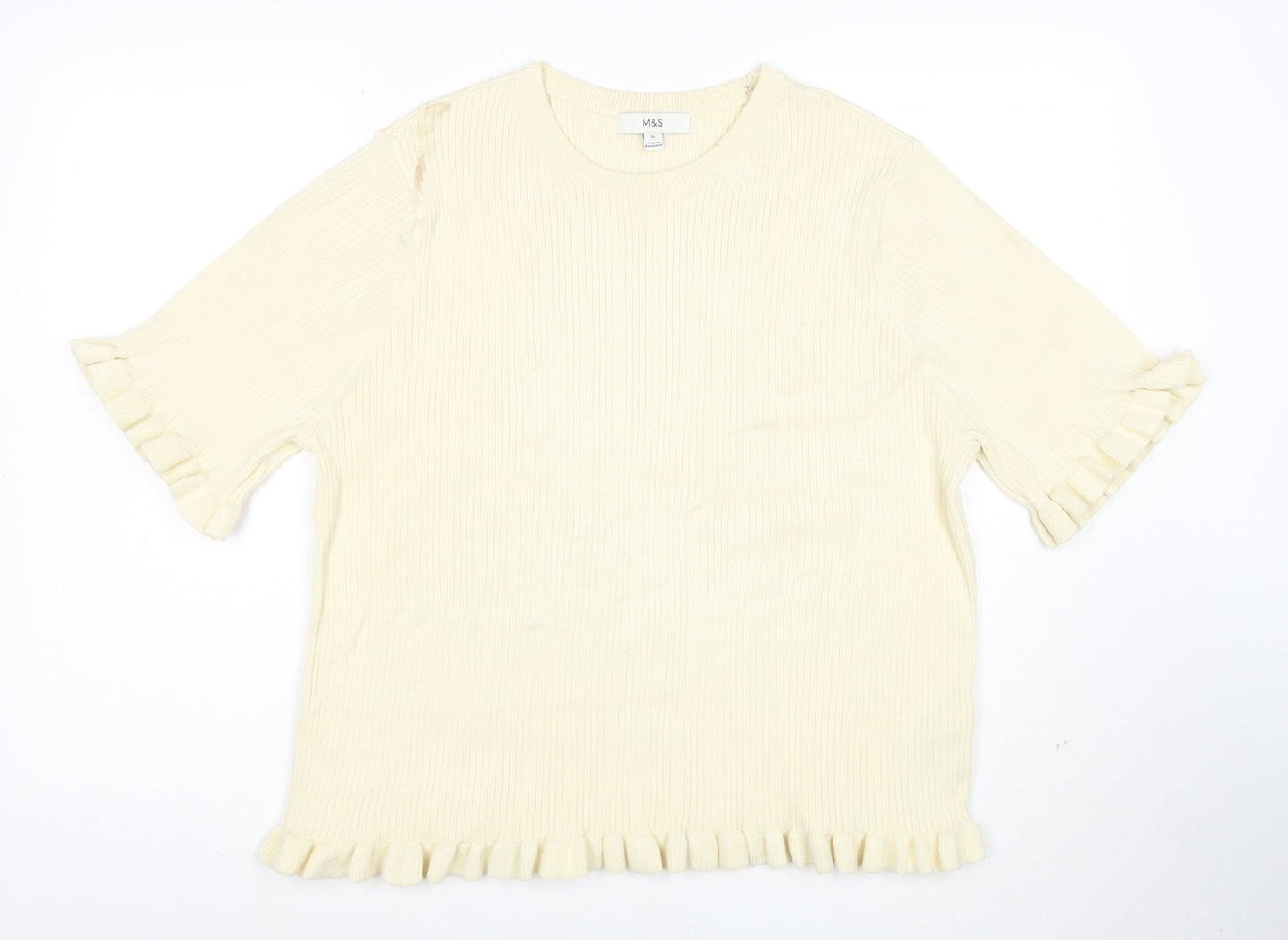 Marks and Spencer Womens Ivory Ruffle Hem Stretch Knit T-Shirt XL