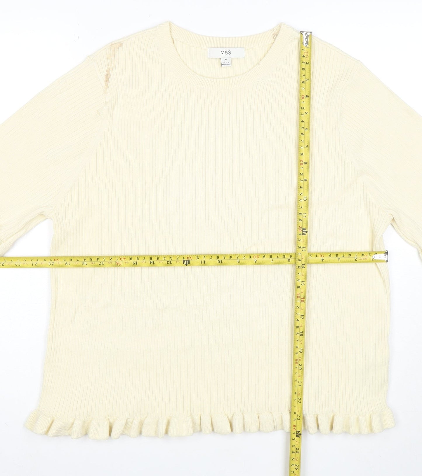 Marks and Spencer Womens Ivory Ruffle Hem Stretch Knit T-Shirt XL