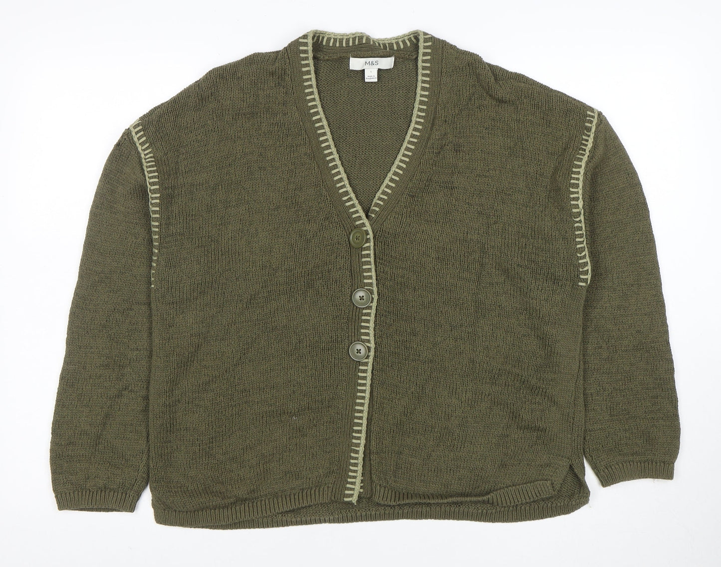 Marks and Spencer Women’s Green Cotton Knit V-Neck Cardigan L